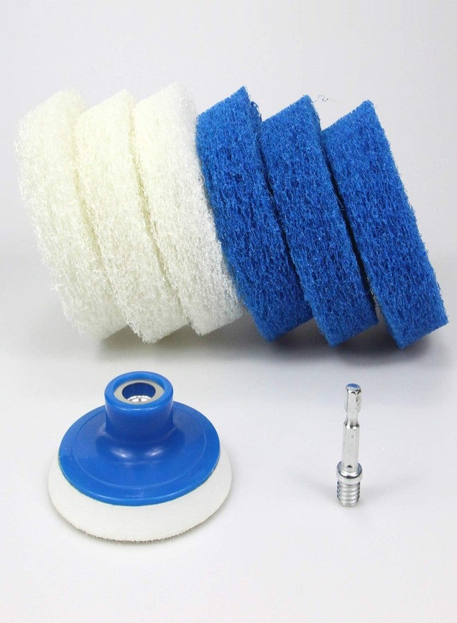 Cooptop 7 Piece Drill Brush Attachment Set - Power Scrub Pad Cleaning Kit – Power Scrubbing Drill Attachment - Cleaning Scouring Pads (Blue and White) - Image 2